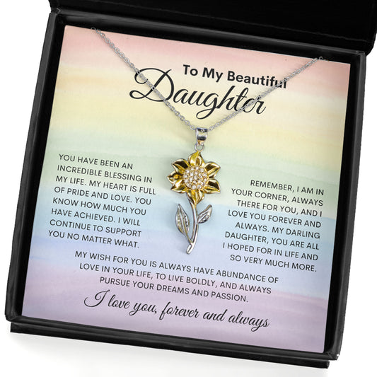 To My Beautiful Daughter | Pride & Joy - Sunflower Pendant Necklace